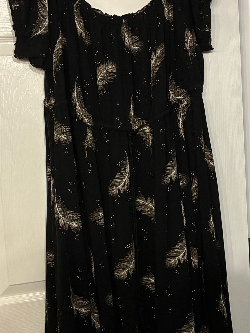 torrid Black Midi Dress with Gold Feather Print